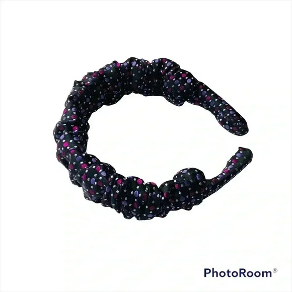 Polka Dots  Scrunchy Crown Purple Handcrafted Headband Silk Hair Accessory Prom - Picture 8 of 9